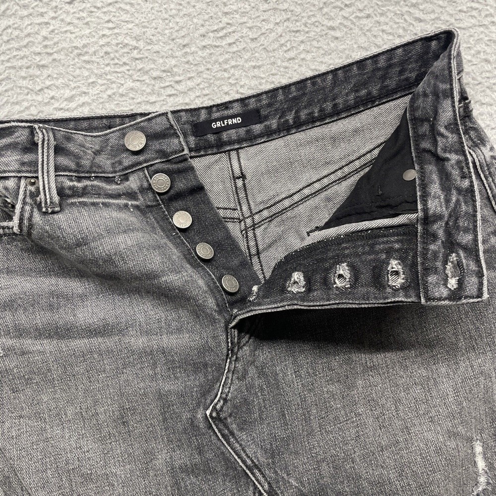 Grlfrnd Mini Skirt Womens 27 Gray Denim EVA Silver Spoon Distressed Raw Hem - Picture 6 of 12